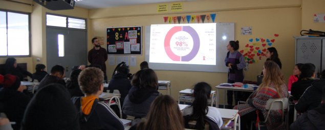 Estudiantes de la UDP visitan el TDG Lo Prado para realizar un taller sobre VIH en 8º básico