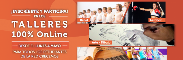 ¡Ya puedes inscribirte en los talleres extraprogramáticos online que ofrecerá Red Crecemos este 2020! ¡Ya puedes inscribirte en los talleres extraprogramáticos online que ofrecerá Red Crecemos este 2020!