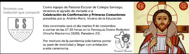 Pastoral del CS La Florida invita a la comunidad escolar a la Primera Comunión y Confirmación de estudiantes del establecimiento